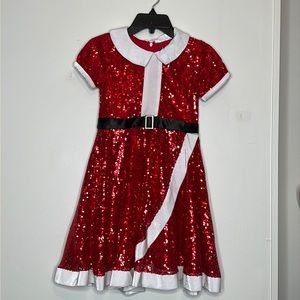Festive Red and White Sequin Kids Dress